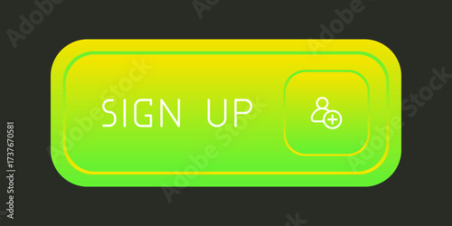Modern rounded CTA button with shine, "Sign up" text, user icon, 3D effect, web UI element for landing pages, mobile apps or banners.