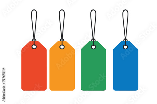 Colorful blank price tags with strings for retail sales promotions and product information