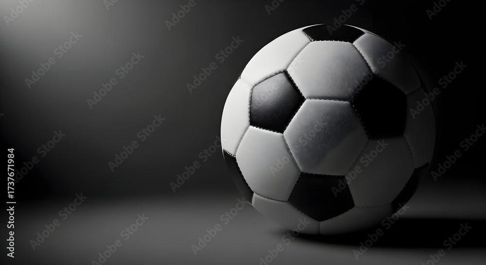 Fototapeta premium Dramatic soccer ball still life perfect for sports marketing high school and university league promotions black and white design with dynamic mood lighting