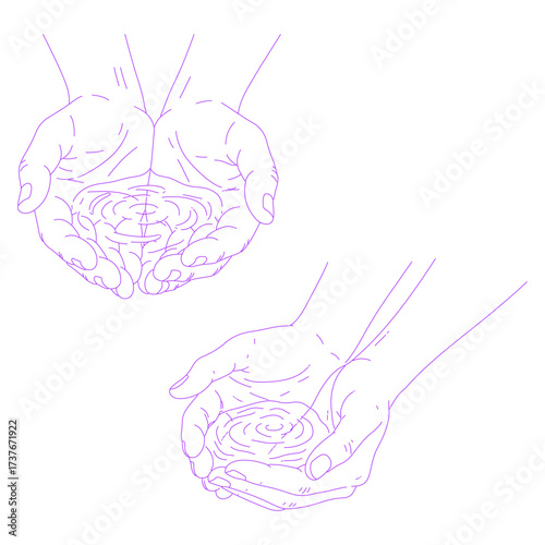 Line Art Illustration of Hands Holding Water