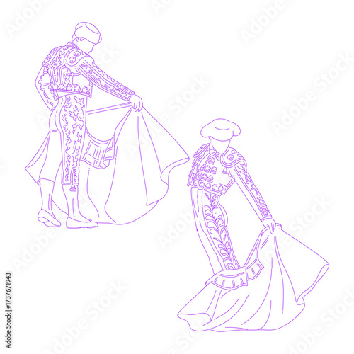 Line Art Illustration of Matador Bullfighter