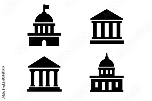 Collection of government and institutional building icons representing public services