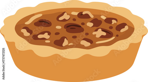 A delicious, freshly baked pecan pie in a golden crust, ready to be served.