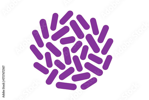 Abstract purple capsule shapes arranged in a circular pattern representing bacteria or probiotics