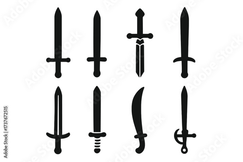 Collection of various sword silhouettes for ancient and fantasy weaponry
