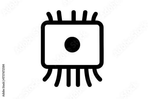 Abstract microchip or biological cell icon with central dot and radiating lines