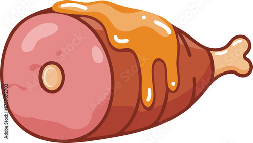 Cartoon illustration of a glazed ham hock with bone.