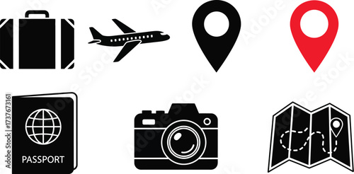 Travel planning vector icons for vacation and tourism design needs