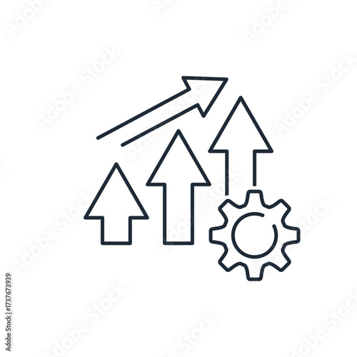 Bar chart with rising trend. Negative or positive dynamic.  Market  indicator. Vector linear icon illustration isolated on white background.