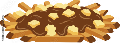 Illustration of poutine, a Canadian dish of french fries, cheese curds, and gravy.