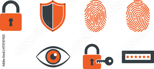 Security icons data protection privacy lock shield and fingerprint