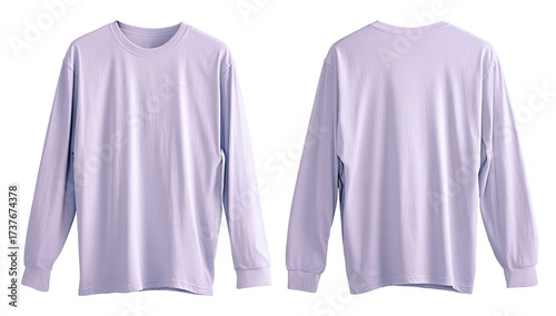 Light lavender long-sleeve crew neck t-shirt shown in front and back views on a white background, showcasing a plain, unbranded design