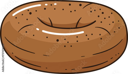 Cartoon illustration of a brown bagel with small dark spots.