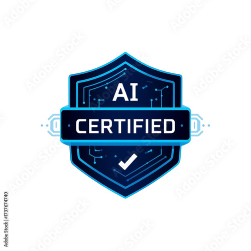 Ai certified shield emblem with circuit pattern and checkmark