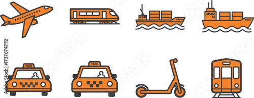 Transportation methods icons vector illustration set design