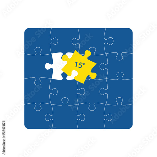 Fifteen degree growth concept puzzle, innovative strategy for company success, solving business challenges, corporate teamwork and creative partnership solution