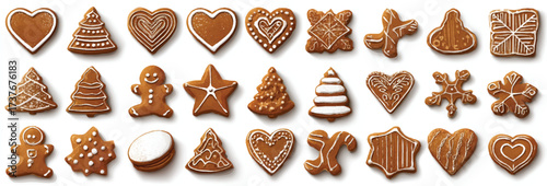 Festive Christmas Gingerbread Cookies Assortment on White Background Delicious Holiday Treats for Celebration