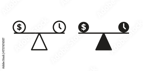 Time and money compare scale icon art in black and white