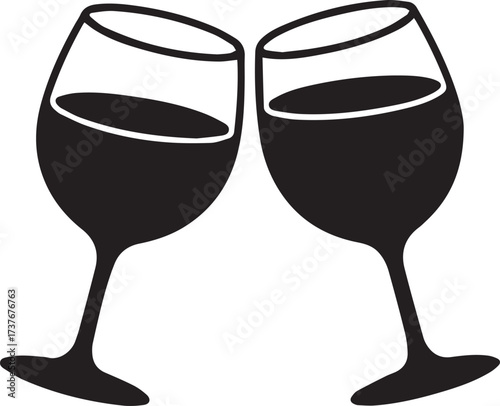 Two silhouette wine glasses clinking together celebrating special occasion joyful toast