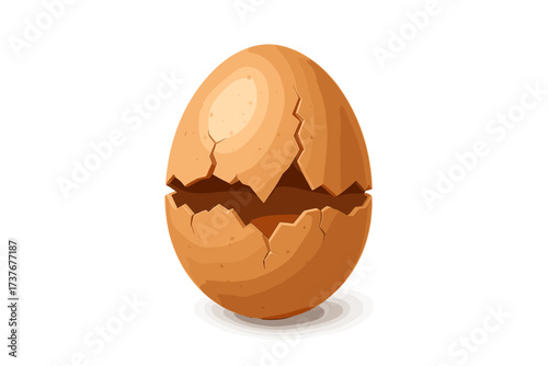 Single brown eggshell cracked open horizontally revealing an empty interior space