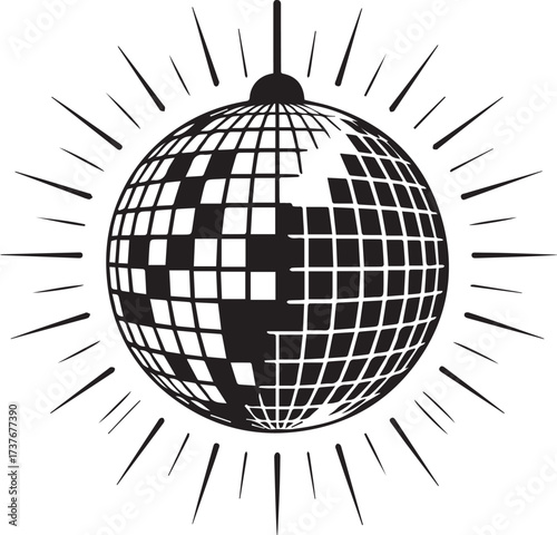 Celebrate new year's eve with a retro disco ball sparkle burst silhouette design