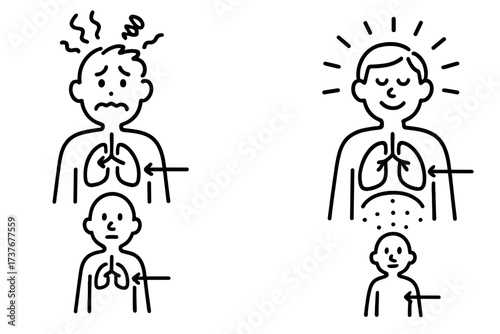 Comparison of unhealthy and healthy human lungs showing respiratory problems and recovery