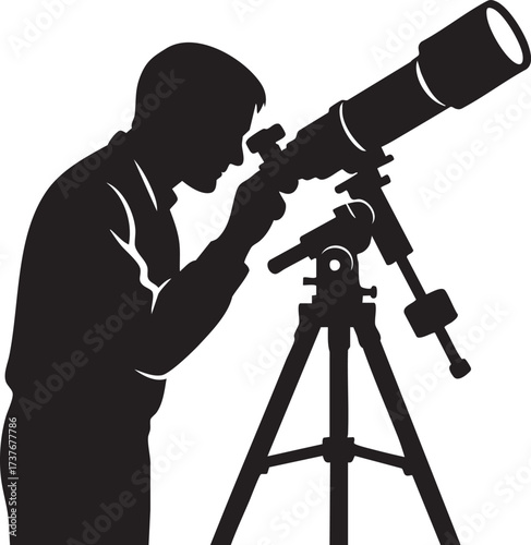 Astronomer with telescope silhouette vector