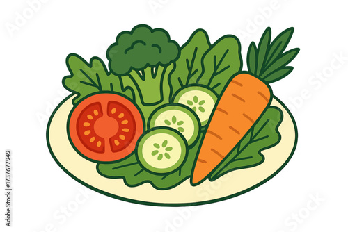Assortment of fresh colorful vegetables on a plate for healthy eating and diet