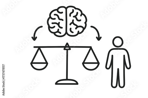 Conceptual human brain balancing decisions, judgment, ethics, and morality
