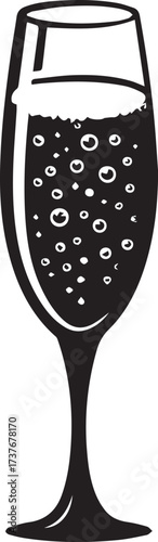 Celebration champagne glass with bubbles sparkling festive drink silhouette for new year's eve and events