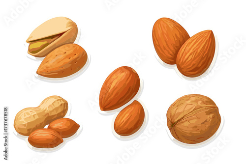 Assortment of healthy nuts including almonds, peanuts, pistachios, and walnuts