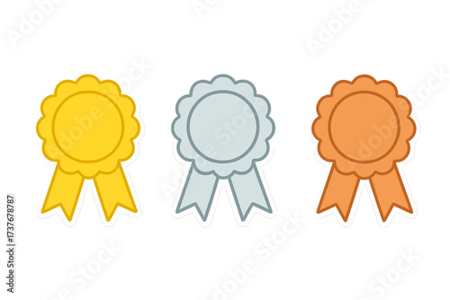 Gold, silver, and bronze award badges for competition and recognition