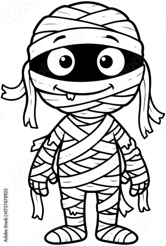 Cute cartoon mummy character ready for Halloween fun, perfect for kids' crafts and designs
