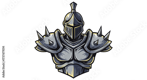A formidable medieval knight in full plate armor stands ready for battle.