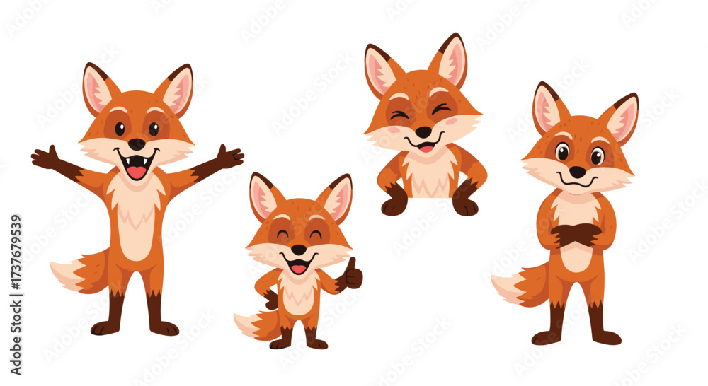 Obraz premium Cute cartoon foxes in various playful poses showing happiness and joy.