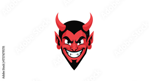 A mischievous devil with sharp horns and a wide grin wearing a black beard.