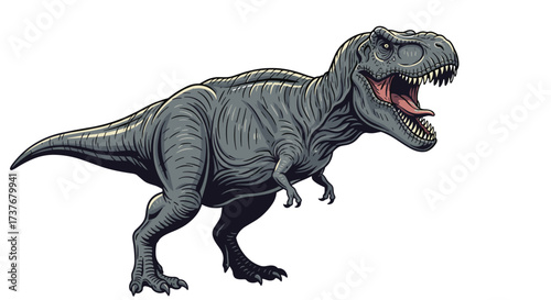 A majestic pixel art illustration of a fierce Tyrannosaurus Rex roaring with its mouth open wide.