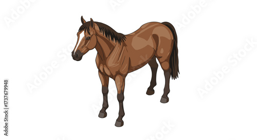Realistic brown horse on white background: detailed colorful artwork of equine beauty