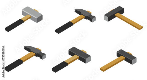 Isometric hammer collection: diverse toolset for construction and repair projects