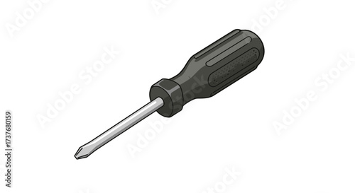 Detailed flat design screwdriver with black handle isolated on white background