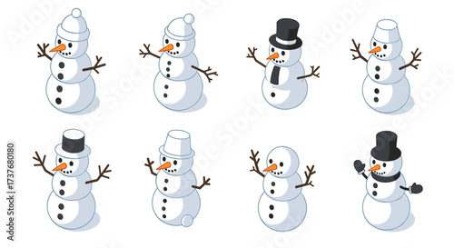 Charming isometric snowmen collection for winter and holiday designs