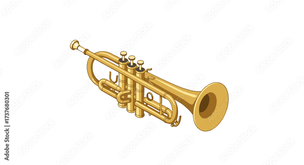 Obraz premium Golden trumpet on white background in isometric style