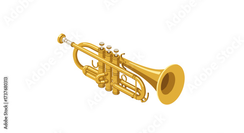 Detailed isometric trumpet illustration showcasing classic brass design