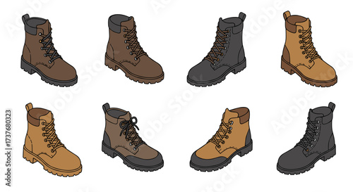 Collection of various hiking boots in different colors and styles