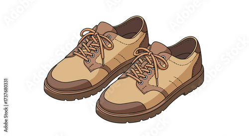 Casual brown leather shoes with laces on white background