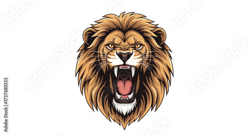 Fierce lion head with open mouth roaring aggressively showing teeth and fangs.