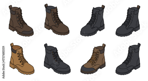 Set of casual boots in various colors and styles