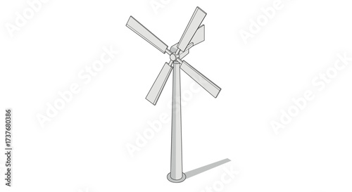 Isometric wind turbine design with rotating blades for clean energy concepts