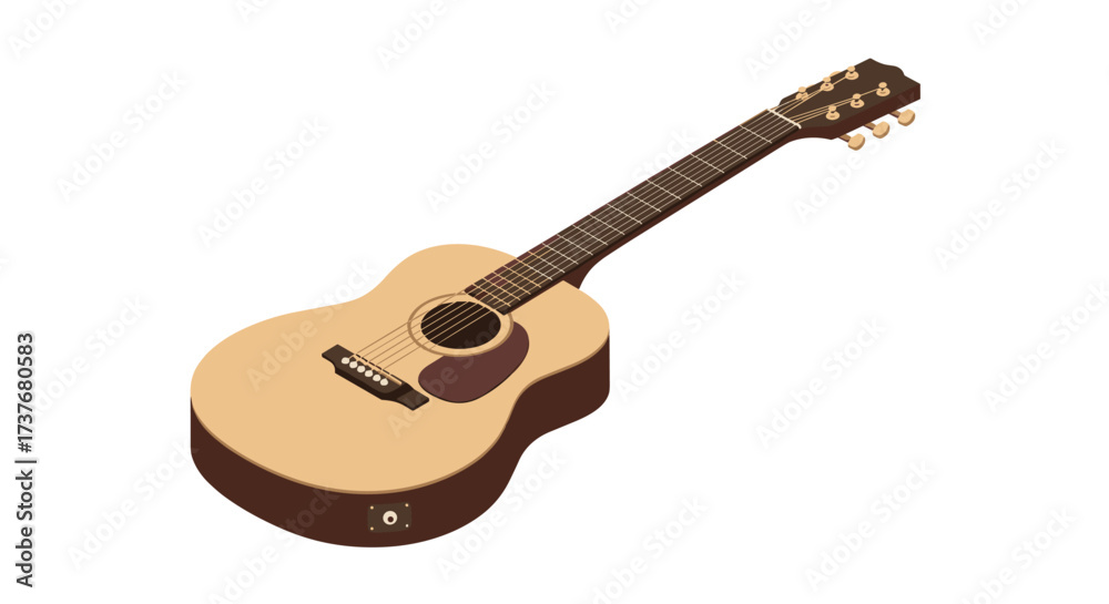Fototapeta premium Acoustic guitar in isometric perspective with wooden texture