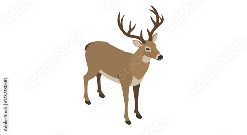 Majestic deer with antlers in flat design on white background